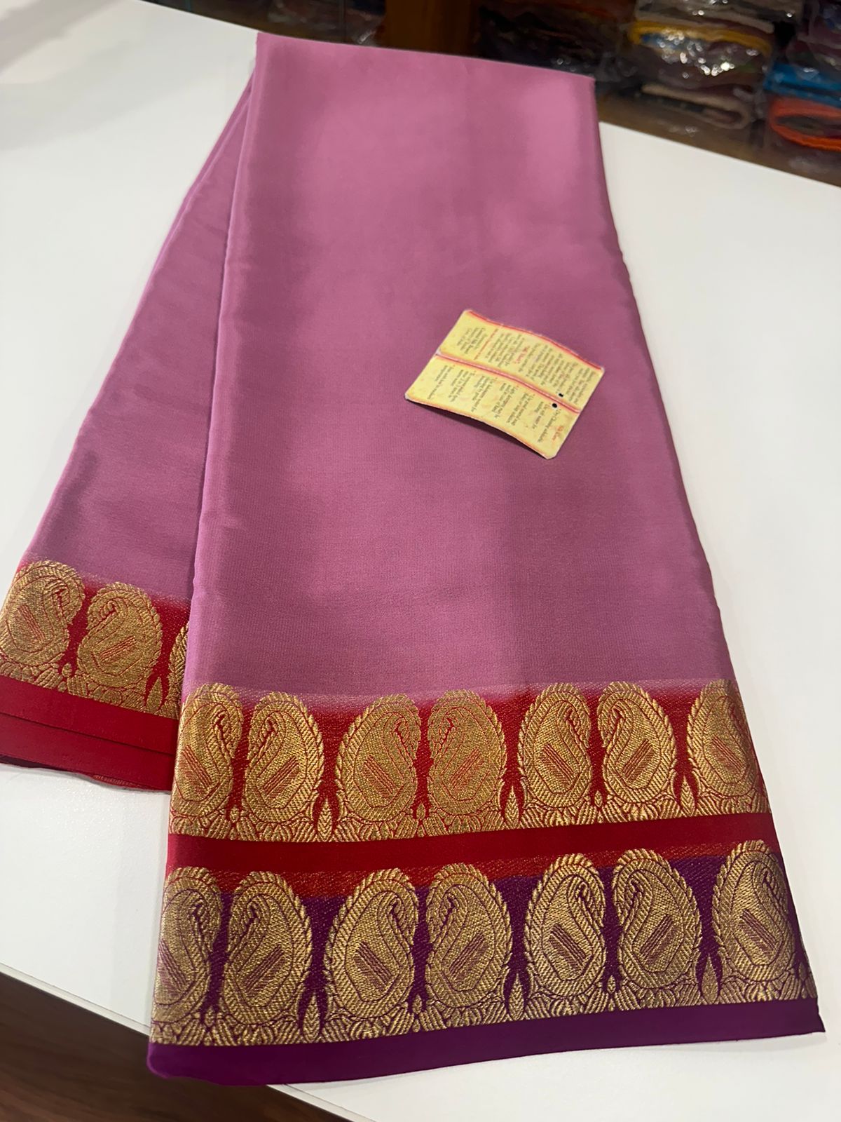 Pure Mysore silk saress with Double mango border with contrast combination...... which comes with contrast pallu n blouse piece