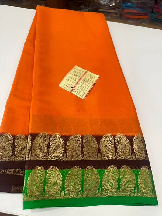 Pure Mysore silk saress with Double mango border with contrast combination...... which comes with contrast pallu n blouse piece