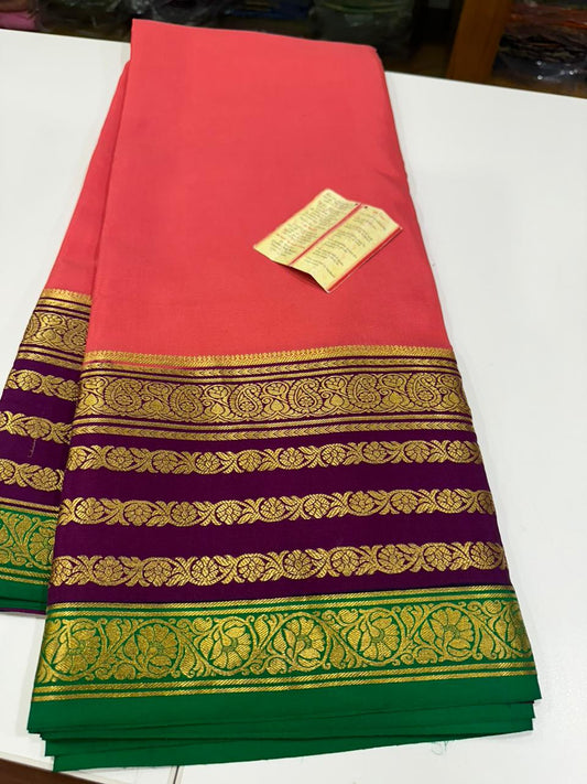 Pure Mysore silk sarees with Traditional border with elegant color combinations   This saree comes with rich Pallu