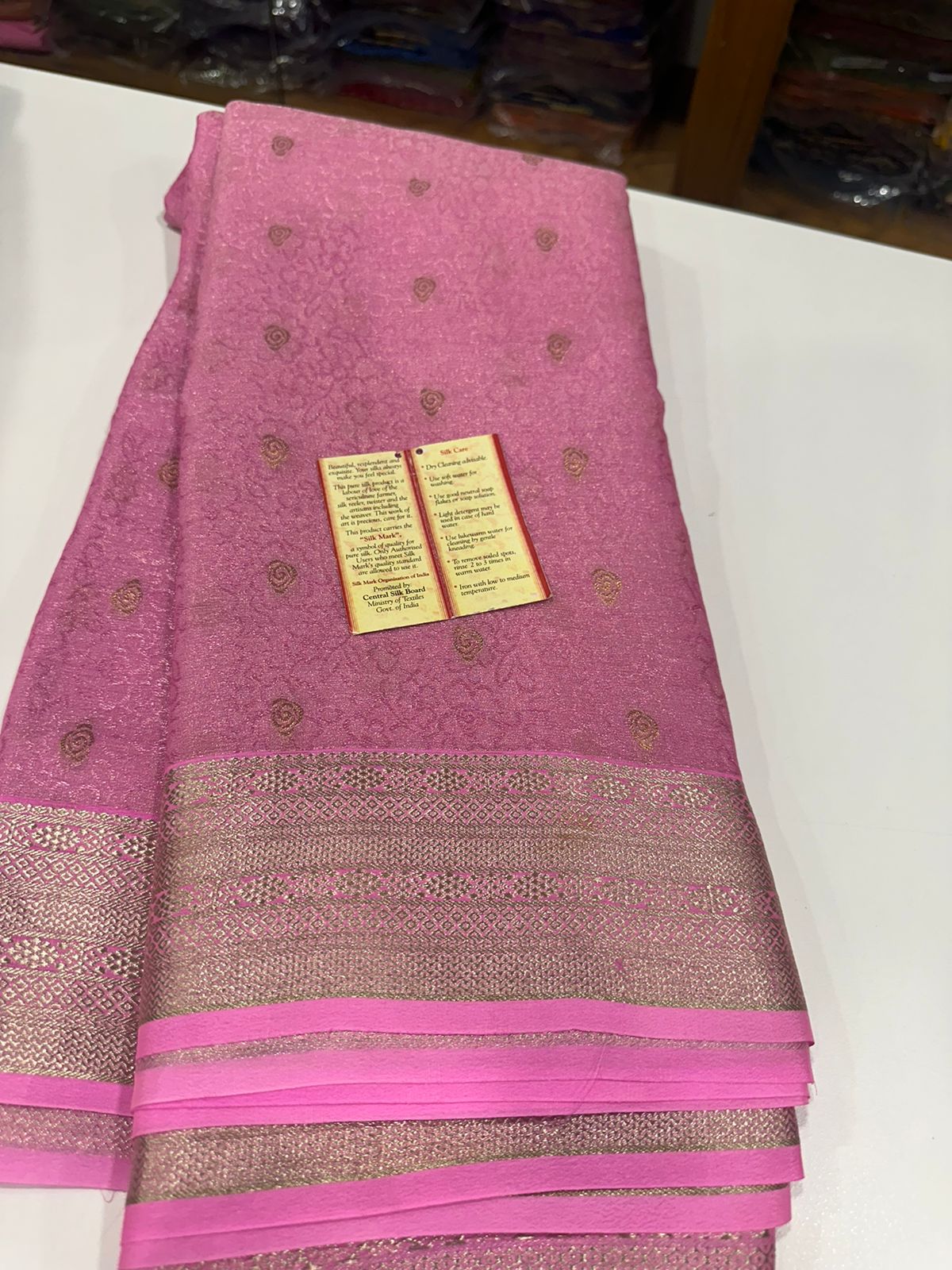 Pure Mysore silks sarees with Beautiful Silk brocade fabric with silver zari weaving allover saree with rich pallu n plain blouse with borders