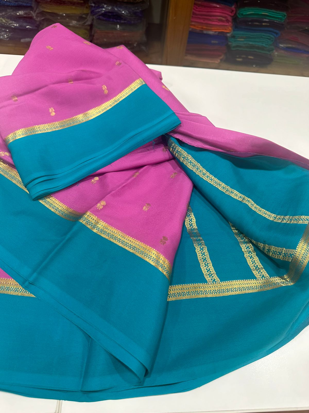 Pure Mysore silk saressTraditional borders with elegant color combinations