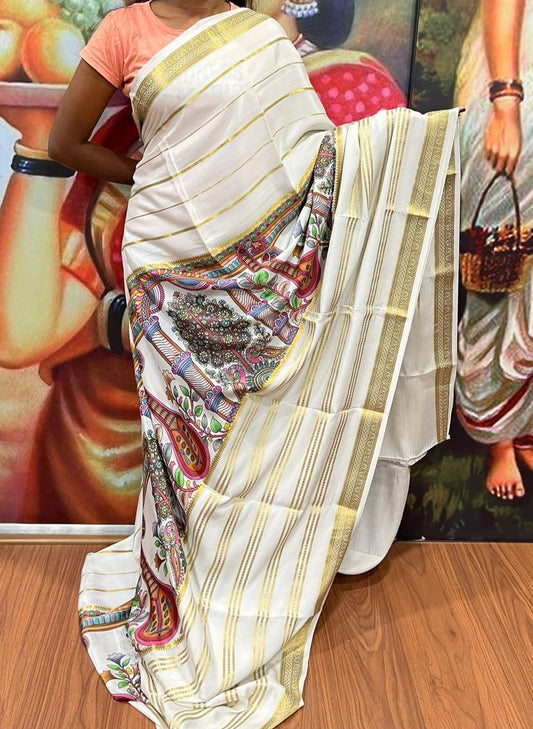 Pure Mysore silk sarees with Traditional borders with elegant color combinations digital print Pallu and blouse
