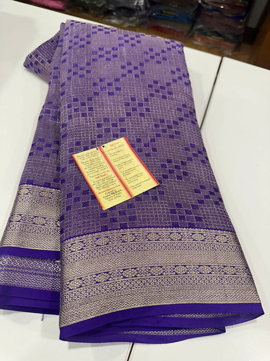 Pure Mysore silks sarees with Beautiful Silk brocade fabric with silver zari weaving allover saree with rich pallu n plain blouse with borders