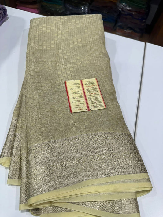 Pure Mysore silks sarees with Beautiful Silk brocade fabric with silver zari weaving allover saree with rich pallu n plain blouse with borders
