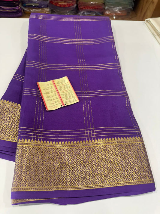 Pure Mysore silk sarees Double line checks pattern with rich Pallu All exclusive designs with beautiful color combinations