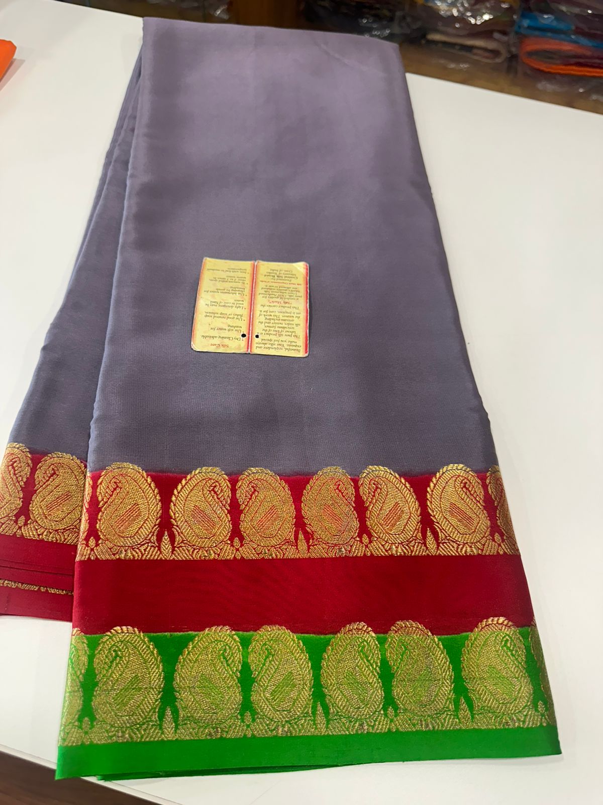 Pure Mysore silk saress with Double mango border with contrast combination...... which comes with contrast pallu n blouse piece