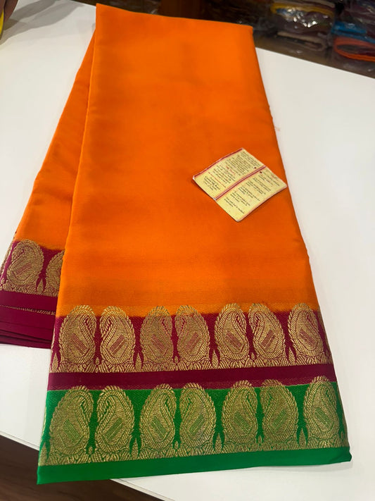 Pure Mysore silk saress with Double mango border with contrast combination...... which comes with contrast pallu n blouse piece